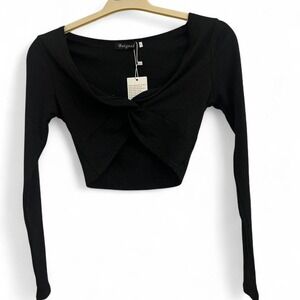 NWT But Good Black long sleeve crop‎ top with tie detail size small